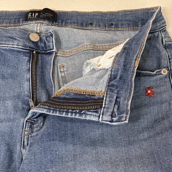 Gap Girlfriend Jeans Womens 31 Embroidered Flowers Straight Leg Mid Rise Boho - Picture 5 of 8